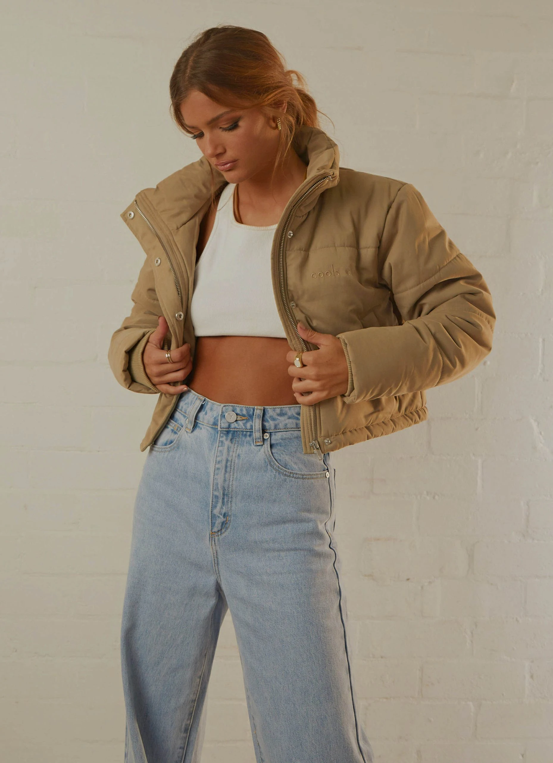 Cools Club Crop Porter Puffer Jacket - Smoke 2 Cools Club Crop Porter Puffer Jacket - Smoke - Image 2