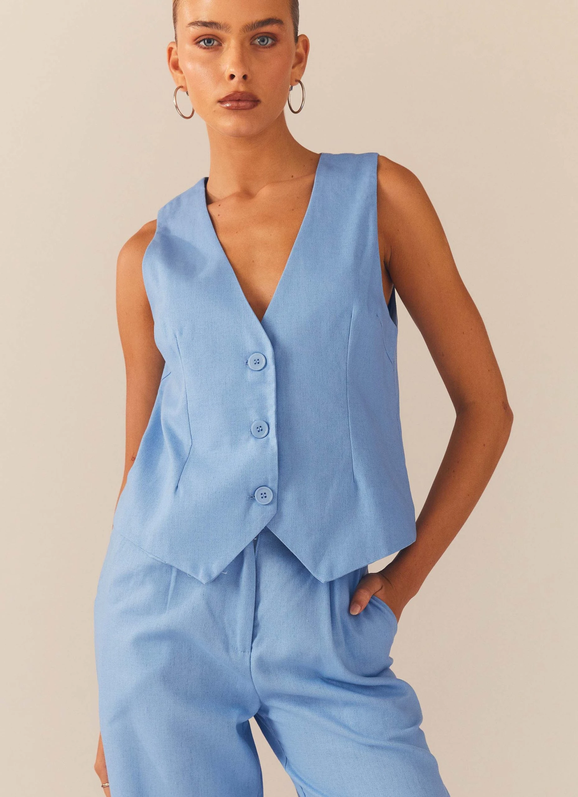 Peppermayo Exclusive Cloud Dancer Linen Vest Top - Sea Breeze 4 Peppermayo Exclusive Cloud Dancer Linen Vest Top - Sea Breeze - Image 4