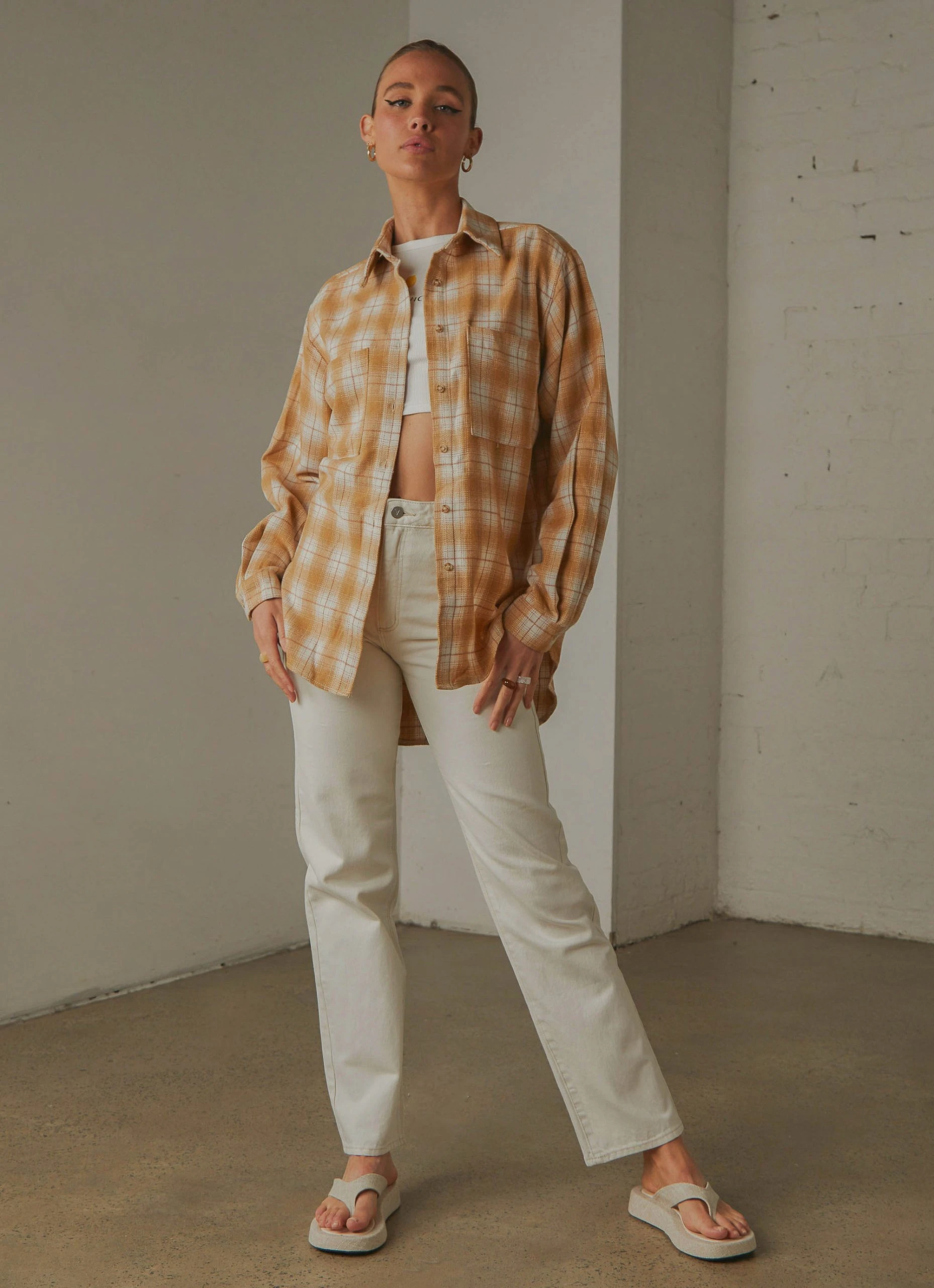 Peppermayo Know No Better Shirt - Beige Plaid 3 Peppermayo Know No Better Shirt - Beige Plaid - Image 3