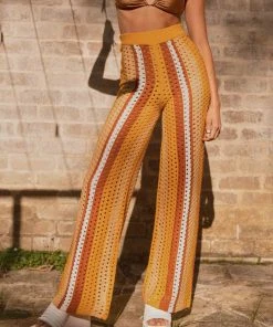 Peppermayo Exclusive Sunfields At Sunset Crochet Pants - Golden Hour Stripe