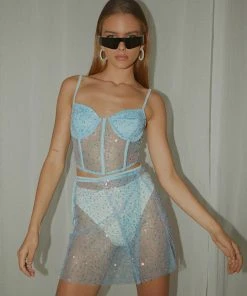 Peppermayo Exclusive Double Rainbow Mini Skirt - Sky Blue