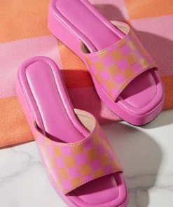 Cult Avenue Cindy Mule - Pink And Orange Checkerboard -Peppermayo cloth-shop f62c0590036e48e5b2fd96229973c648 scaled