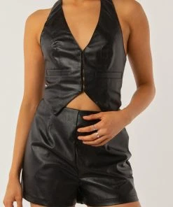 Peppermayo Exclusive Music Muse Vest Top - Black PU