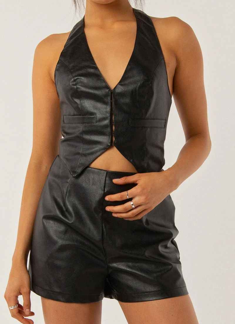 Peppermayo Exclusive Music Muse Vest Top - Black PU 1 Peppermayo Exclusive Music Muse Vest Top - Black PU