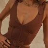 Peppermayo Exclusive Parisian Life Linen Bustier Crop - Choc Brown