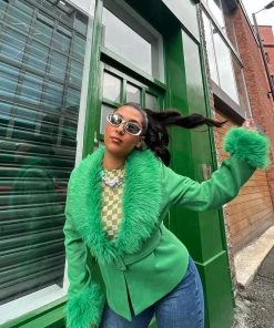 Peppermayo Exclusive Maddy Faux Fur Jacket - Jade Green