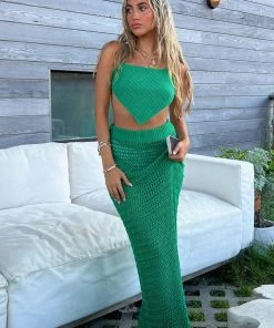 Riley Hubatka X Peppermayo Free Time Crochet Maxi Skirt - Green